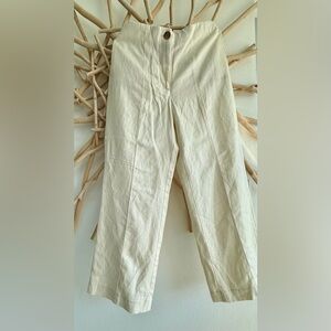 Ann Taylor women cream trousers pants cream linen blend 8P full length New
